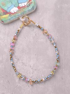 Retro Colored Glass Phone Chain Pendant Pearl USB Drive Decorative Lanyard Womens Gift Anti-Fall Wrist Cord Mobile Accessory