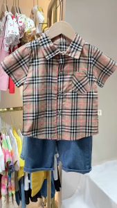 TREEHOUSE 0 to 5 Years Old Baby Clothes for Boys Set: Fashion Plaid Short Sleeve Jeans Two-piece Formal Boys Clothing Set