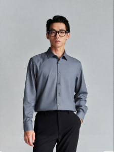 Business Casual Men Long Sleeve Fashion Shirt Medium Eight Collar Gray
