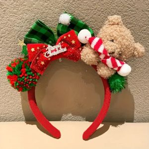 1pc WomenS Christmas Plush Bear Bow Headband Teddy Bear Plush Hair Accessory Festive Occasions Party Hairband Elegant Design
