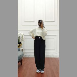 Celana Panjang Wanita Highwaist Bahan Crinkle