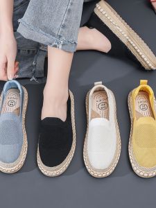 Beijing Original National Style Womens Canvas Shoes Linen Woven Mesh Breathable Straw Fishing Boat Shoes Summer New Arrival