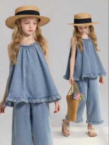 iplant | Sleeveless Loose Two-piece Jeans Set for Girls
