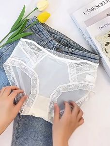LNR Shop Celana Dalam Wanita M-XL Import Model Renda Ruffle Bunga Pakaian Dalam Celana Pendek Segitiga Selangkangan Antibakteri Katun Tipis Musim Panas Bahan Adem Halus Dalaman CD Stretch Pendek Seksi Jaring Lingerie