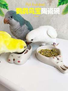 Parrot Food Bowl Ceramic Food Basin Learn to Eat Water Kettle Parrot Food Container Peony Xuanfeng Bird Cage Accessories Anti-Tumble Water Bowl