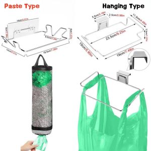 3 Styles Stainless Steel Kitchen Trash Rack Cabinet Door Garbage Bags Holder Closet Garbage Storage Holder Paste Towel Hanging