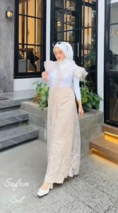 Setelan Long Outer dan Celana Kondangan Setcel Bordir Brukat Mewah SAFRON (OUTER PANJANG + CELANA)