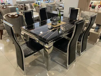 Meja makan Modern Type italy marmer 6 kursi