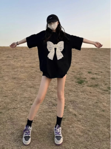 YEBO | Large Lace Bow Print T-Shirt Summer
