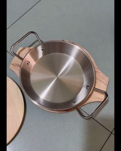 Chảo Inox Size ( 20-22-24cm ) Kèm Đế Gỗ Tay Cầm Dài Làm Bò Né Ốp La Hàng Đẹp Bóng