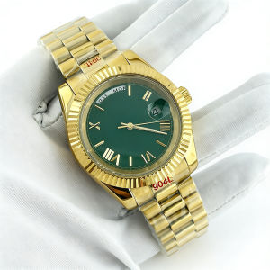 39MM New 8285 Gold Green Date Week Mens Watches Automatic Watch Men AR Sapphire Glass Miyota 8285 Mechanical Wristwatch