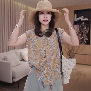 YINGDAI | Retro French Flared Sleeve Floral Print Shirt Loose