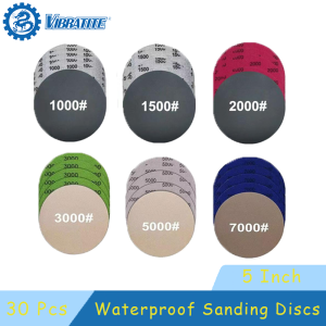 5 Inch Waterproof Sanding Disc 125mm Assorted 1000-7000 Grit 30 Pcs Hook & Loop Silicon Carbide Sandpaper for Polishing Grinding