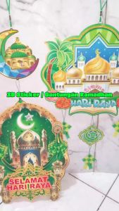 Gantungan Dekorasi Hiasan Gambar Masjid Ramadhan Ornament Lebaran Idul Fitri 3D Banner Stiker Kertas