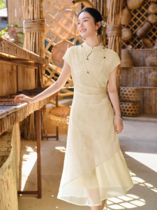 XIANGYING | Đầm Dài Cheongsam Trung Quốc Truyền Thống Mùa Hè