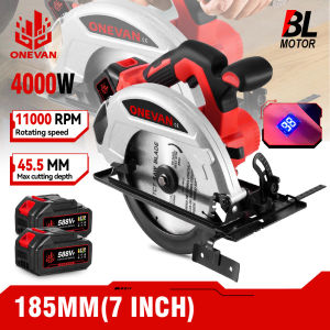 ONEVAN เลื่อยวงเดือนไม่แปรงถ่านไฟฟ้าขนาด185มม. เลื่อยตัดของไร้สายขนาด7นิ้วปรับงานตัดไม้ได้0-45 ° สำหรับแบตเตอรี่ Makita 18V
