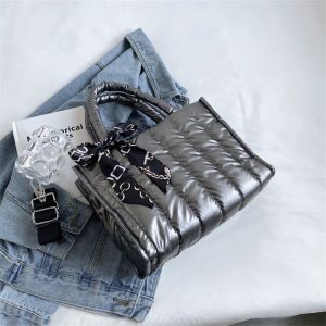 Elegant Womens Totes Bag with Silk Scarf Accent Quilted Crossbody Bags for Women Casual Solid Color Padded Womens Shoulder Bag