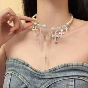 Thời Trang Châu Âu Và Mỹ Thiết Kế Vòng Cổ Tua Rua Chữ Thập Ngọc Trai Vòng Tay Cao Cấp Cá Tính Độc Đáo Cho Nữ Trang Sức Thời Trang