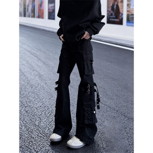 LIUBU | American Street Vibes Lace-Up Straight Fit Jeans Multiple Pockets
