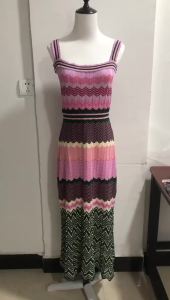 Luxury Brand Design Knitted Zigzag High Elasticity Color Sleeveless Long Maxi Dress Women Arab Africa Popular Boho Lady Skirt
