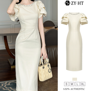 ZYHT EraVogue Womens Dress Cream Dress Puff sleeve dresses Work Dress Hiso Dress Vintage Dress Dress Party Dress Evening Dress 30865