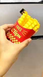 12PCS Set Creative French Fries Clip Bag Sealer with Holder Fridge Magnet Bag Clip Food Seal Clip Keep Fresh Snack Sealing Clamp Kitchen Gadgets Seal Pour Food Storage Bag Clip Cute French Fries Snack Sealing Clip