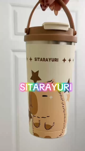 SITARAYURI แก้วกาแฟ ลายน่ารักรอบตัวแก้ว เก็บได้ ร้อน & เย็น ขนาด 560ml เกรดสแตนเลส 304 หูหิ้วซิลิโคนถอดใส่ได้ 4 สี 4 ลาย