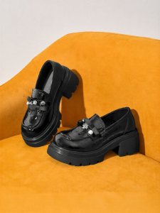Josiny | Thick Sole Loafers Rough Heel Slip-On Shoes