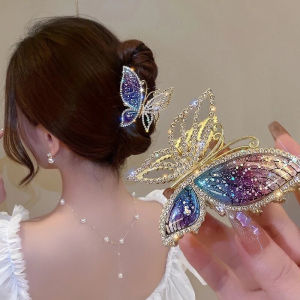 แฟชั่นกิ๊บติดผมเด็กผีเสื้อประกายแวววาวเพทายอุปกรณ์ติดแต่งผมฉลามหัวหลังหัวคว้าคลิปสำหรับปาร์ตี้สวมใส่ทุกวัน