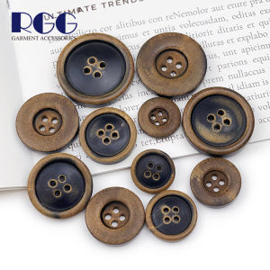 Retro Genuine Cow Horn Buttons Luxury Eco-friendly round Four-eyed Versatile Mens Suit Buttons Woolen Coat Buttons
