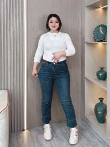 High Waist Straight Leg Jeans Womens Spring 2025 plus Size Loose Elastic Slimming Nine-Piece Pants Casual High Waist Jeans