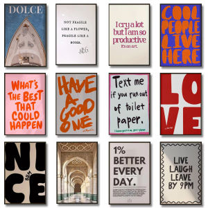 1pc Colorful Text Poster Simple Decorative Canvas Home Decor - Chic Pink and White Vintage Art Poster Room Decor