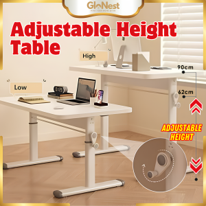 Height-Adjustable Office Desk with Reinforced Stabilizer Bar 63-90cm Desk for Home Office Study