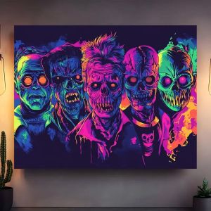 VIKAMA ผ้าแขวนผนังฮาโลวีนนีออนซอมบี้กันน้ำและกันคราบสำหรับตกแต่งผนังห้องนอนและห้องนั่งเล่น