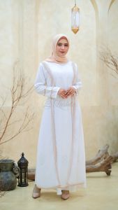LARISTE Gamis Putih Wanita Kekinian Abaya Turkey Terbaru Mewah Elegan Premium 044 Krem