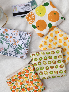Mini Fabric Wallet for Women Cute Cartoon Coin Purse Square Shape Cotton Material Zipper Closing Student Card Holder