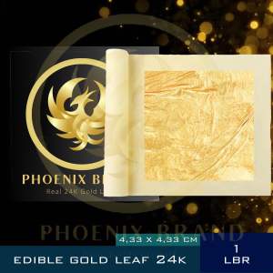 [1 LBR] Edible Gold Leaf Foil Sheet 24K Kertas Emas Prada Food Grade - Phoenix Brand