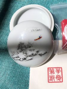 Small Size Snowscape Porcelain Box 6.8cm 13cm Ink Sealant Jingdezhen Mountain Water Landscape Painting Cute Stationery Business Supplies