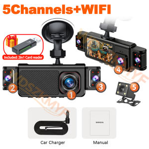 2026New 360° 5ch Dash cam1080P Video Recorder WIFI APP Car DVR Auto Recording Camera Front left right Rear View Camera
