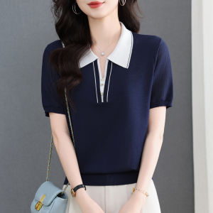 BAIWEISILI | Slim Fit Ice Silk Short Sleeve Top Large Size