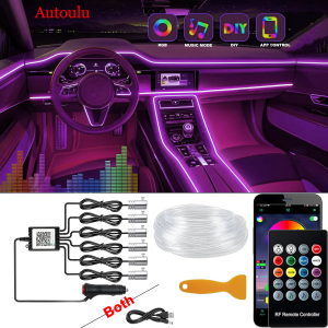 Flexible EL Wire Lights 12V With App Remote Control Ambient Atmosphere Strip Light Auto Decorative Lamps
