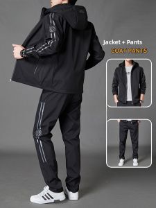 ROMON | Loose Fit Mens Casual Sportswear Set Romon Spring Autumn New Style Two Piece Hooded Workwear Jacket Outerwear Polyester Fiber