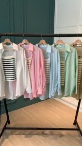 SET7333 Grace Stripe Tanktop n Shirt Outer Set