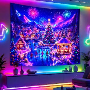 VIKAMA Neon Giáng Sinh Tấm Thảm Treo Tường Polyester Không Khí Mùa Đông Trang Trí Cho Phòng Khách Phòng Ngủ Nền Tiệc