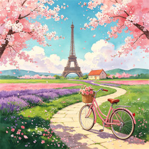 HUACAN Diamond Mosaic Cherry Blossom Landscape Handicrafts Diamond Painting Bicycle Nature Full square Round Drill