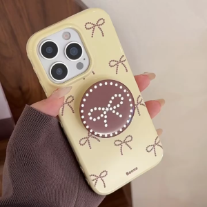 Brown Bracket Full Screen Bow Yellow Soft Case for iPhone 12 13 14 15 16 17 Pro Max Casing Simple Anti-Fall Cover for iPhone 16 Pro Max Case