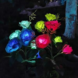 Solar Rose Light LED Outdoor Waterproof Garden Lights Lawn Decorative Landscape Lamp Deck Patio Road Lighting Christmas Birthday Party Cemetery Solar Flower Lights Colored Lights