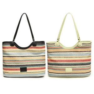 Sọc sặc sỡ rơm Túi đi biển chất liệu da PU Túi hobo kỳ nghỉ Lớn Túi du lịch dệt cho du lịch mua sắm cho nữ
