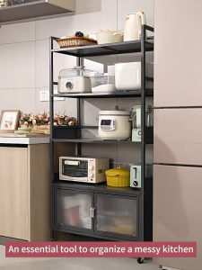 BMZAR Heavy Duty Kitchen Storage Rack With Cabinet Multi Layer Shelf Organizer Microwave Oven Stand Kitchen Rack Space Saving Storage Cabinet