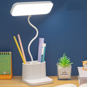 LED Desk Lamp with Pen Holder Rechargeable Three Adjustable Brightness Levels Eye-Friendly White Light Suitable as a Night L